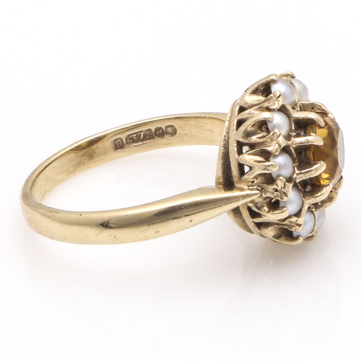 Vintage 9K Yellow Gold Heliodor and Pearl Ring