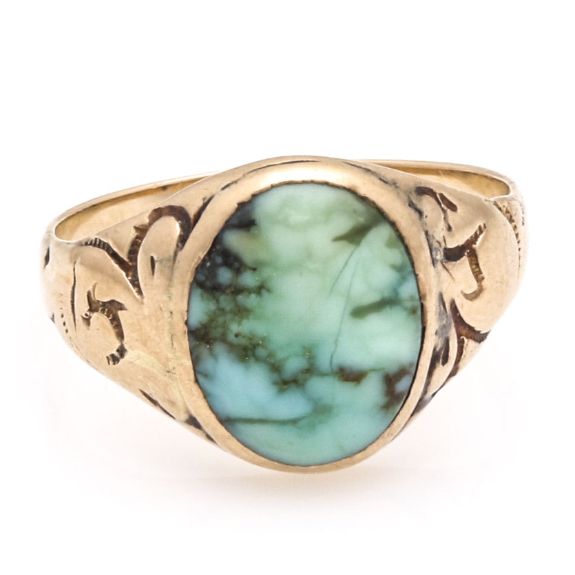 10K Yellow Gold Turquoise Ring