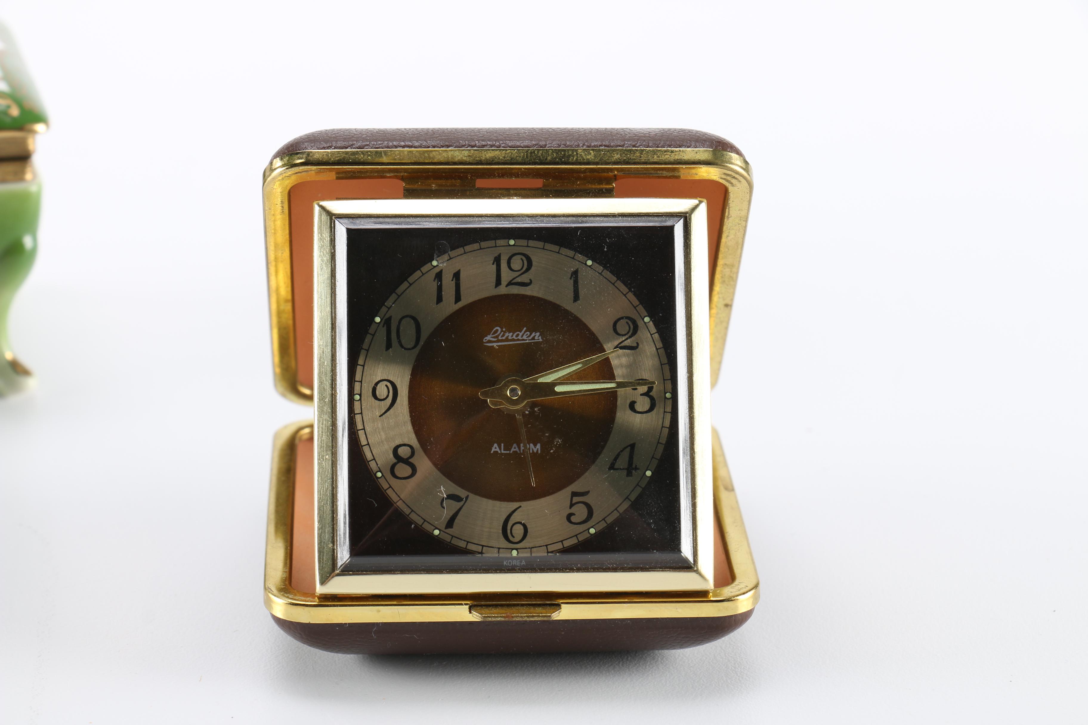 Brighton and Linden Travel Clocks with Porcelain Trinket Box