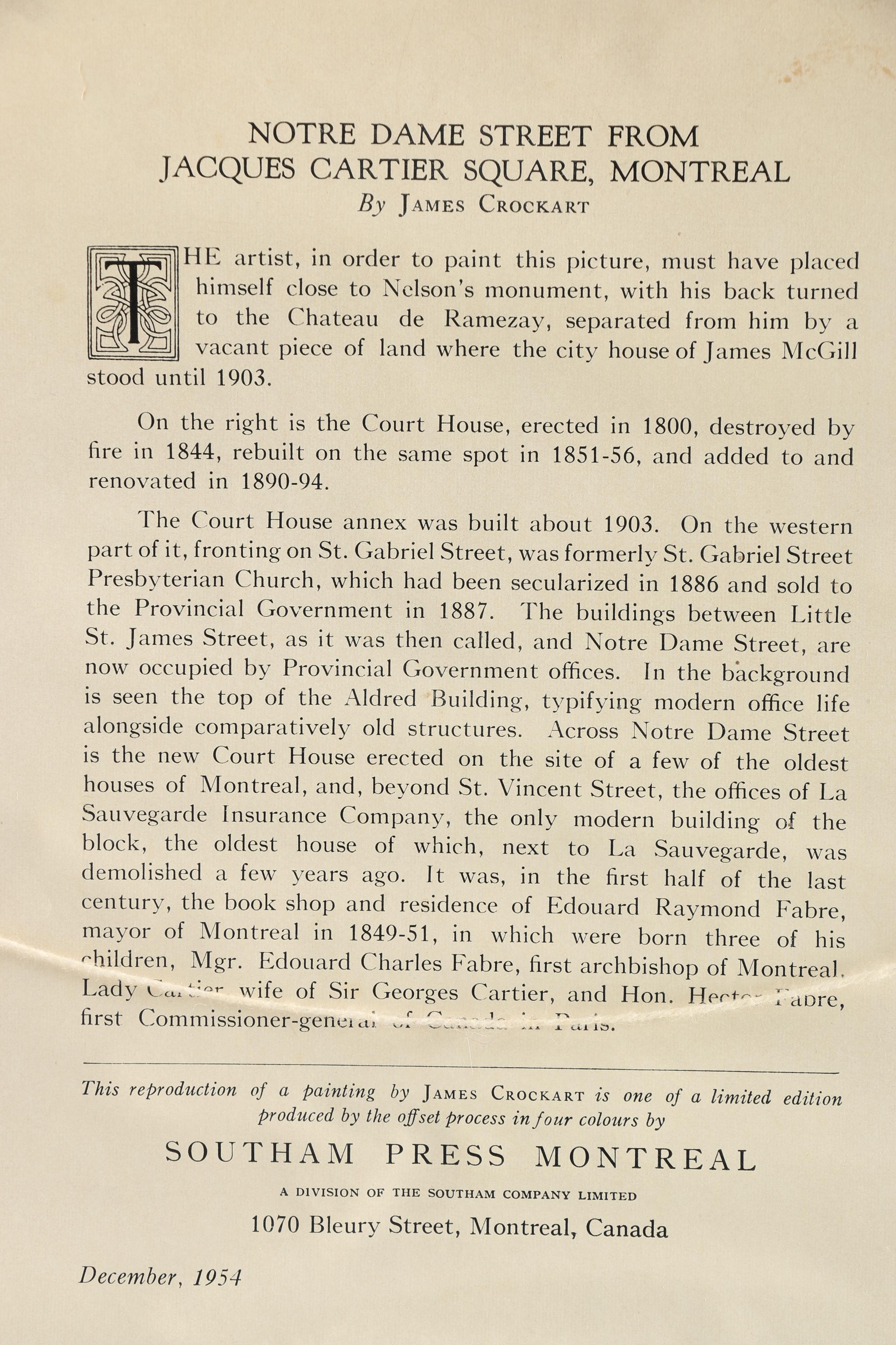 After James Crockart Offset Lithograph of Notre Dame Street