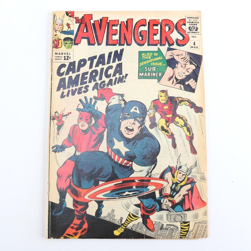 1964 "The Avengers" Issue #4 With Formal Reintroduction of Captain America