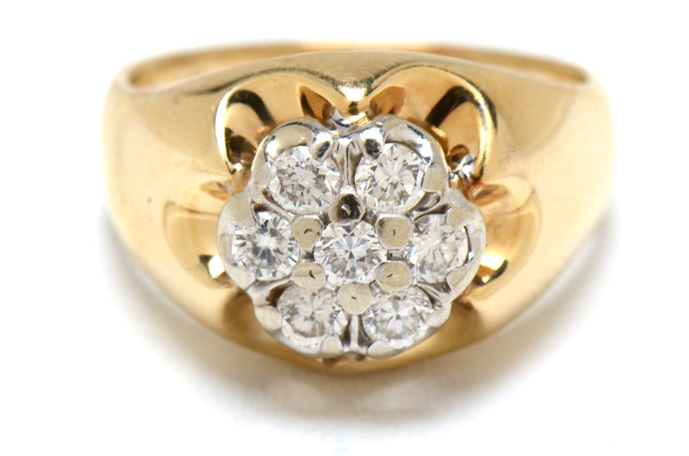 14k Yellow Gold Floral Diamond Cluster Ring