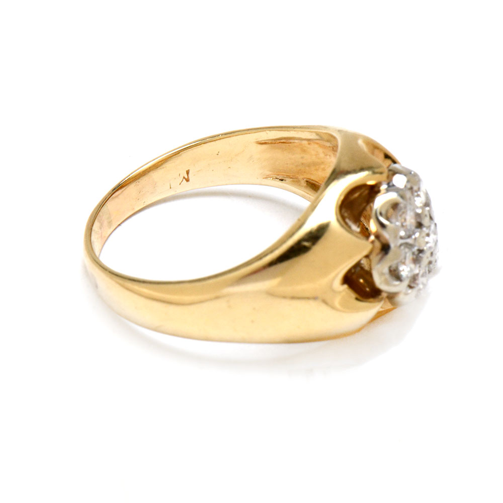 14k Yellow Gold Floral Diamond Cluster Ring