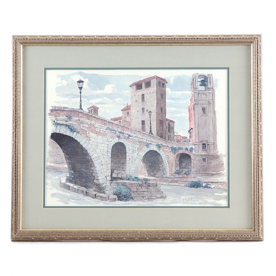 Henry Gilbert Foote Offset Lithograph "Il Ponte Fabricio...Roma"