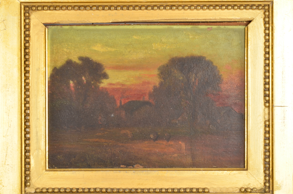Antique Landscape Oil Painting on Panel