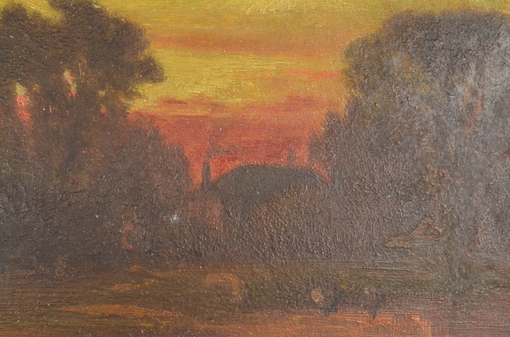 Antique Landscape Oil Painting on Panel