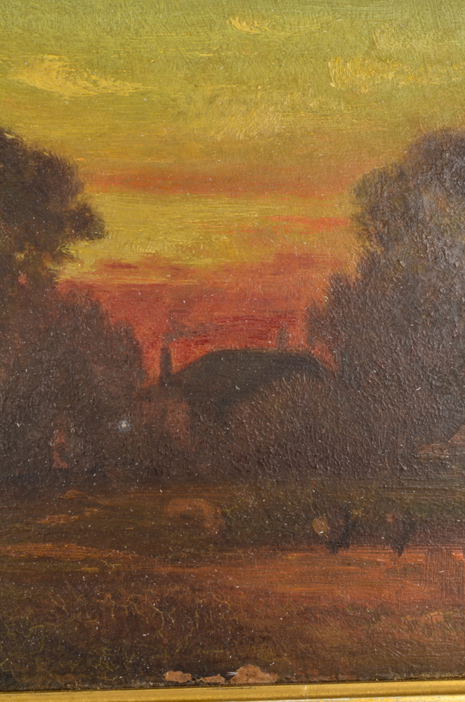 Antique Landscape Oil Painting on Panel