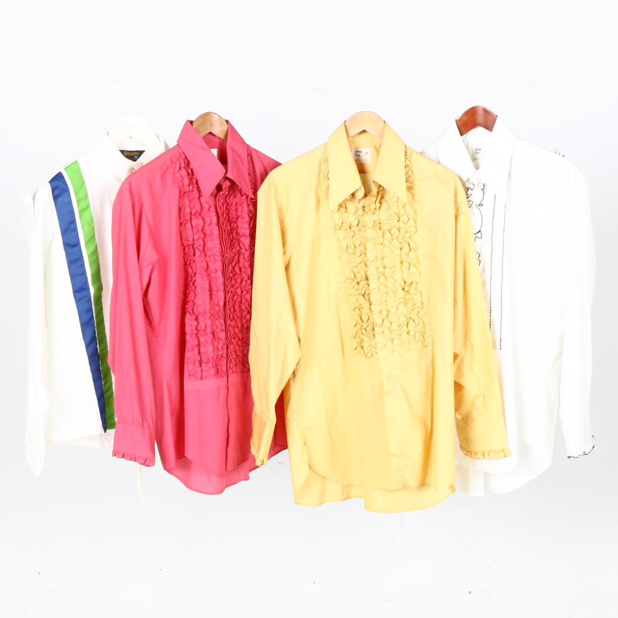 Collection of Men's Vintage Ruffle Tuxedo Shirts and Windbreaker