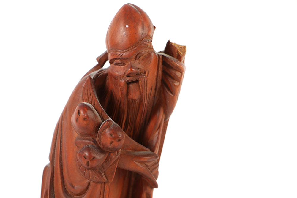 Pair of Chinese Rosewood Carvings of Shouxing the God of Longevity