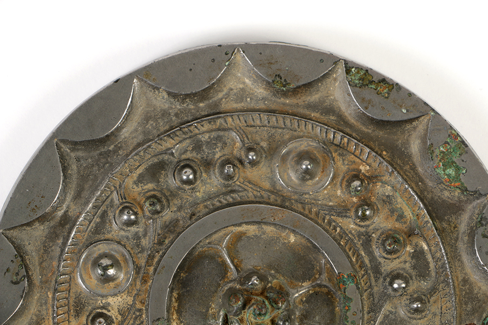 Chinese Pewter Cast Mirror