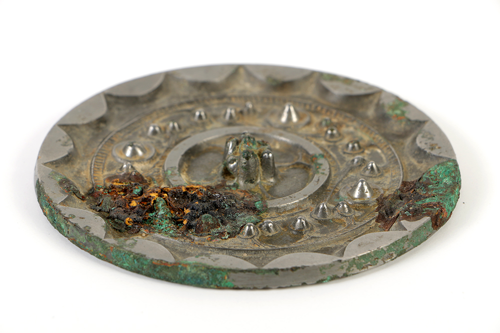 Chinese Pewter Cast Mirror