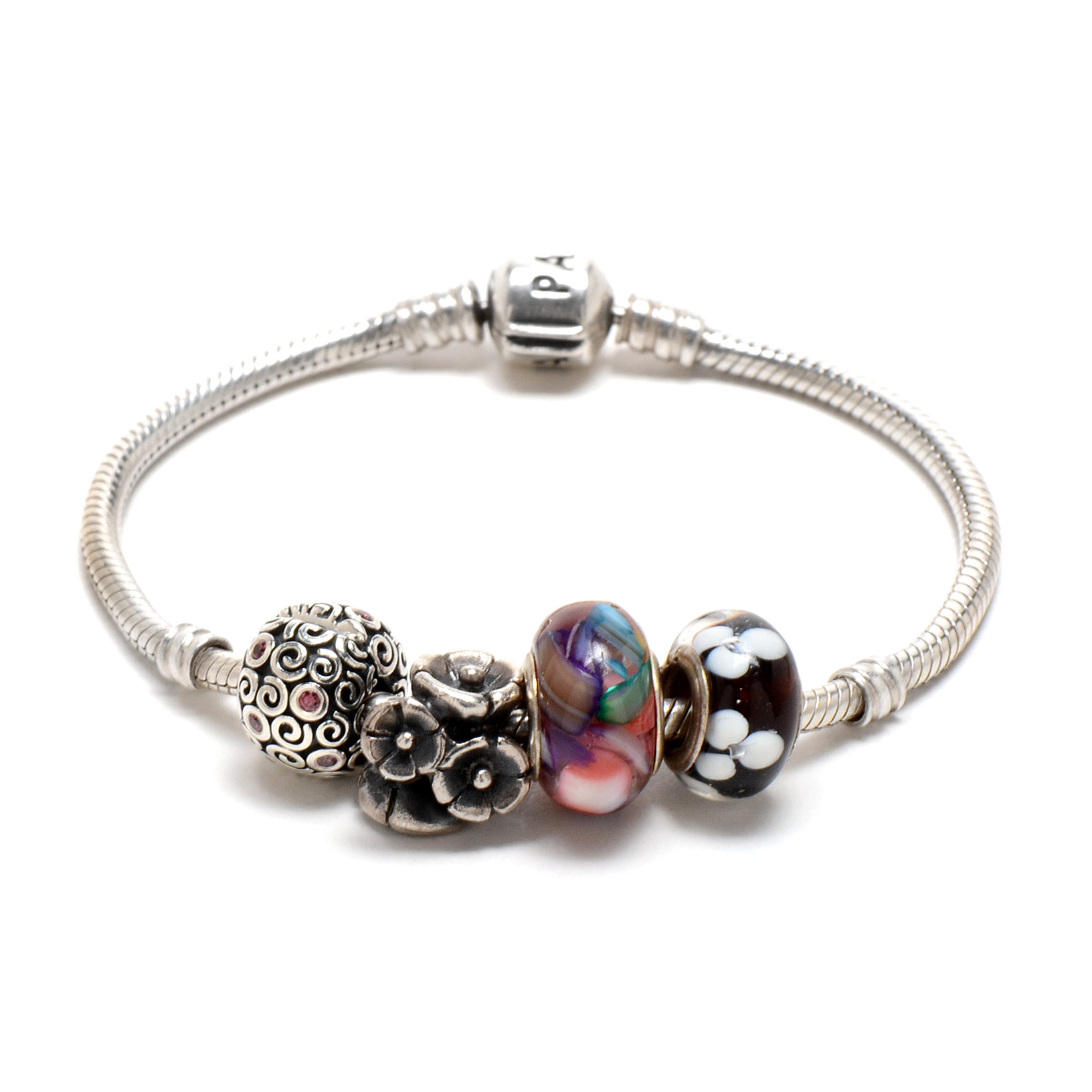 Pandora Sterling Silver Barrel Clasp Charm Bracelet