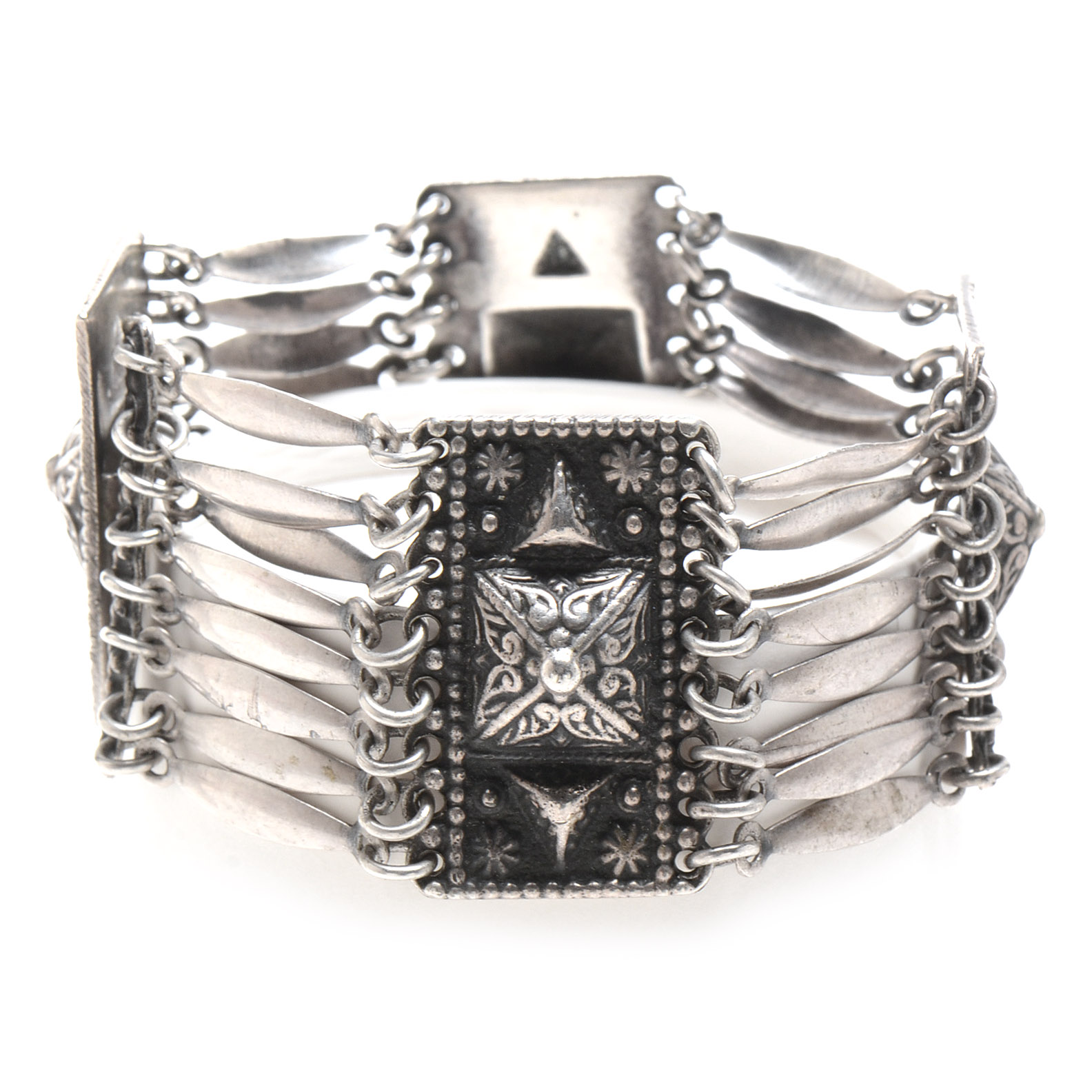 Mexican Style Sterling Silver Paneled Bracelet
