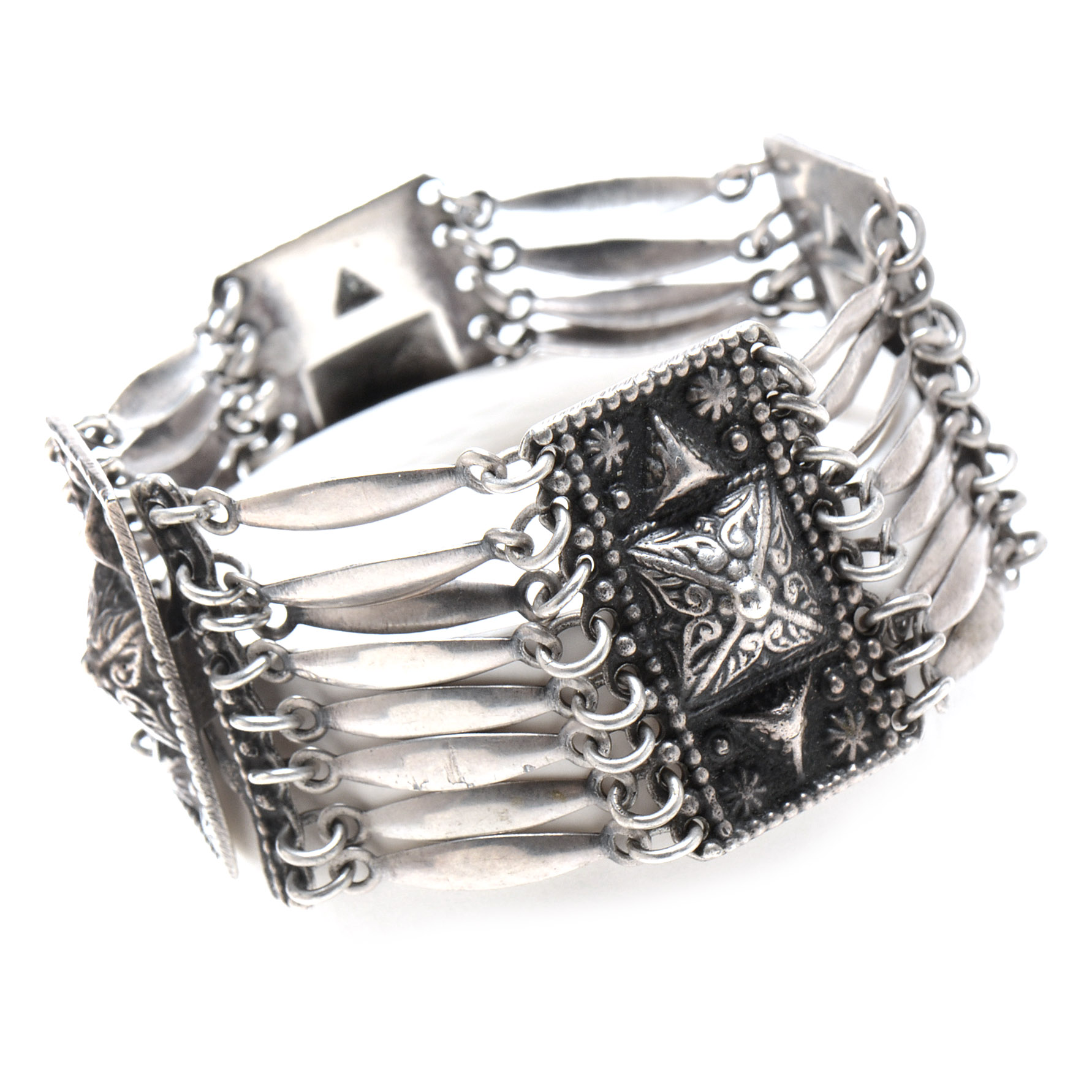 Mexican Style Sterling Silver Paneled Bracelet