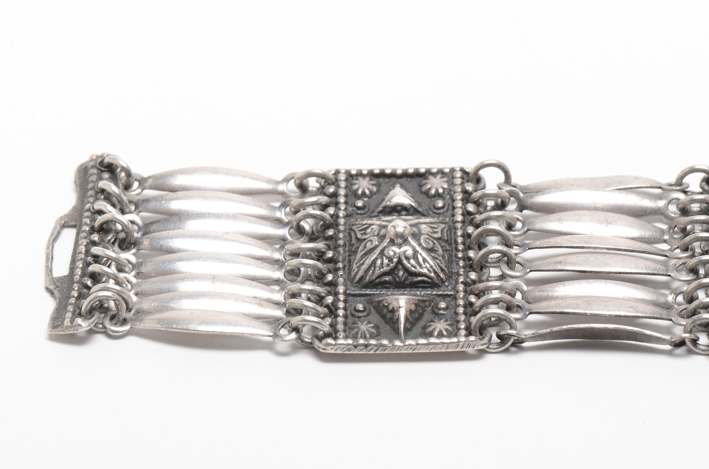Mexican Style Sterling Silver Paneled Bracelet
