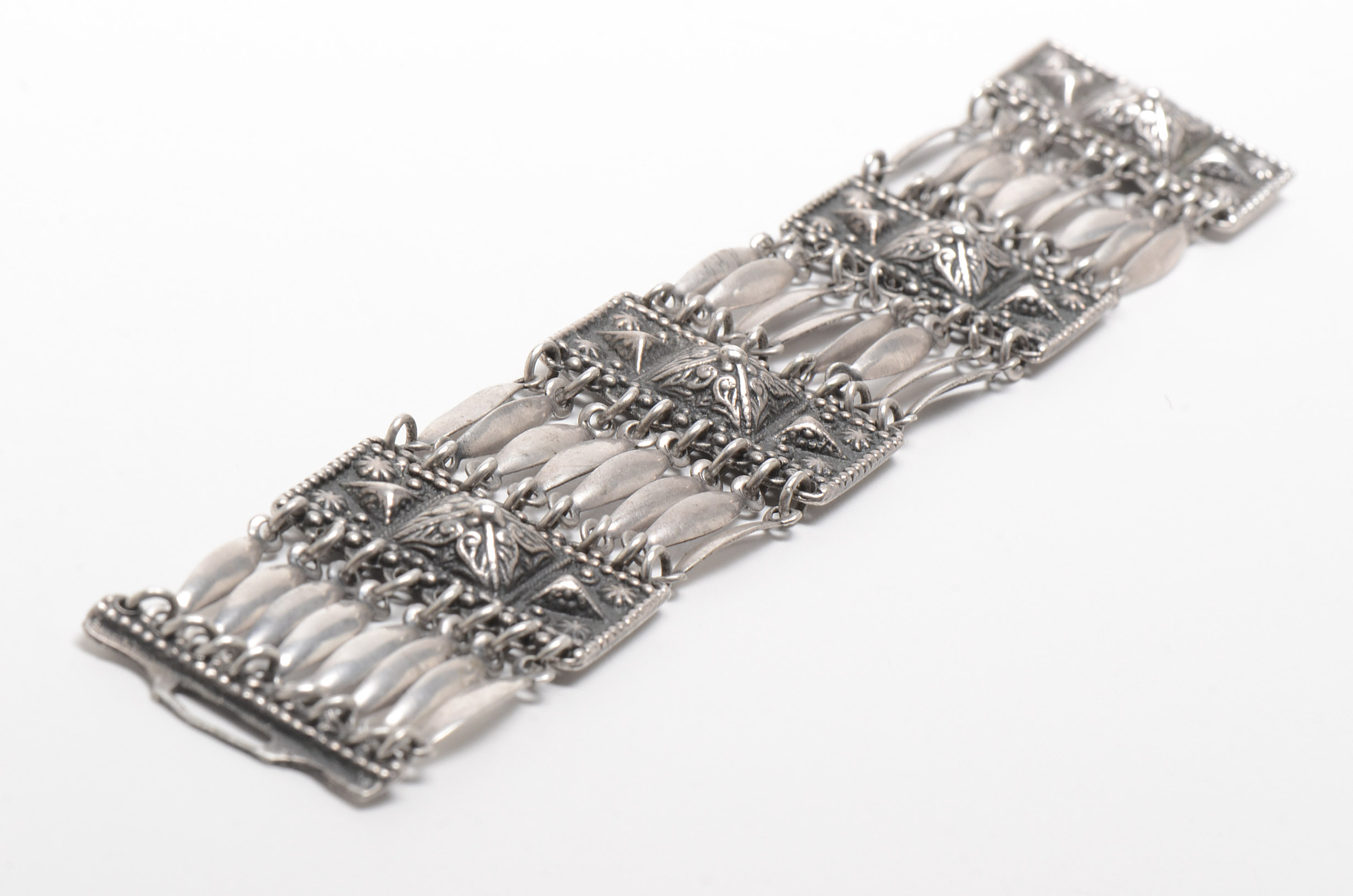 Mexican Style Sterling Silver Paneled Bracelet