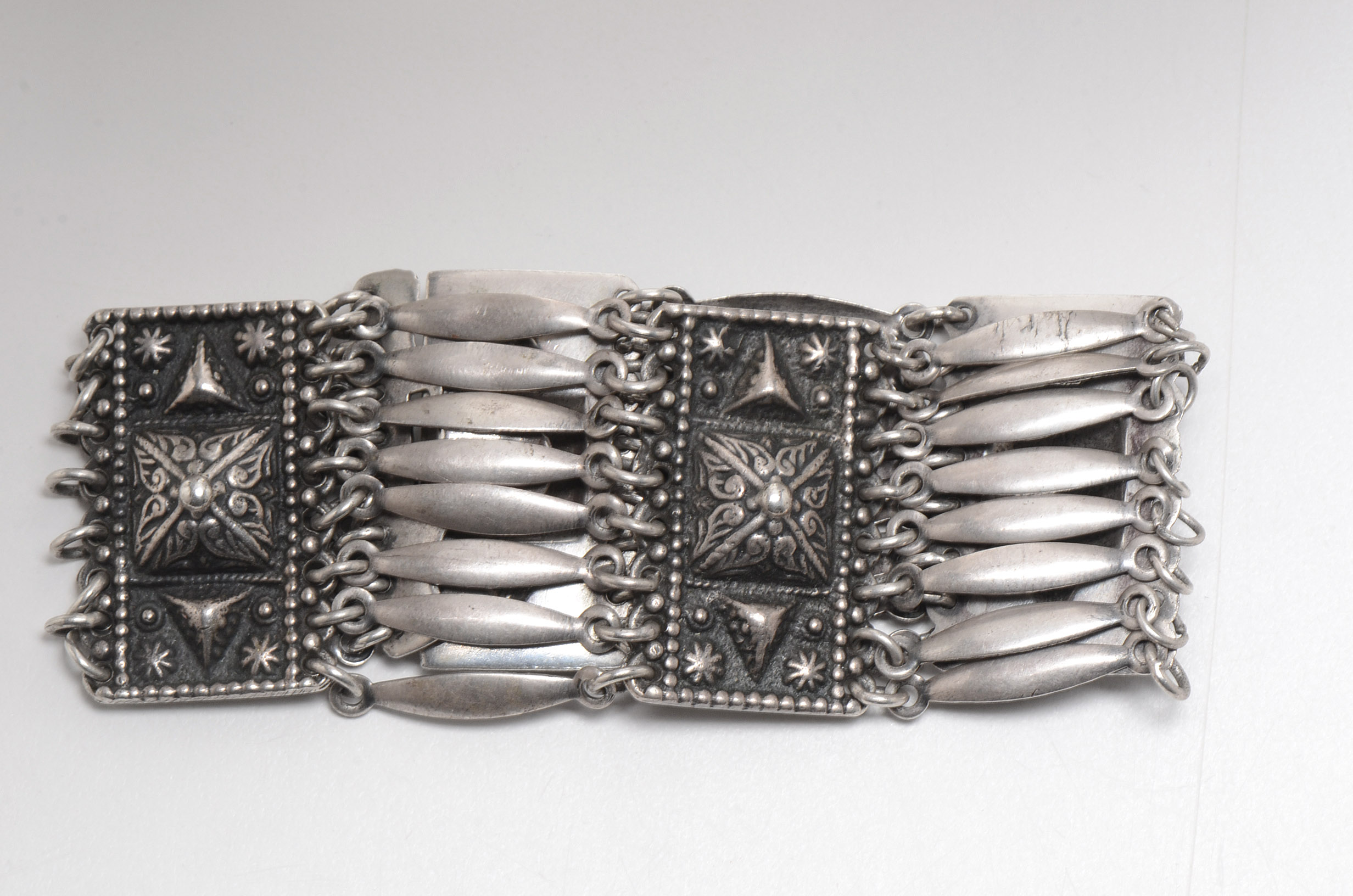 Mexican Style Sterling Silver Paneled Bracelet