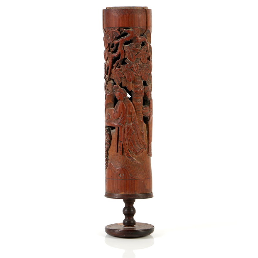 Mid-Century Chinese Carved Bamboo Cricket Cage