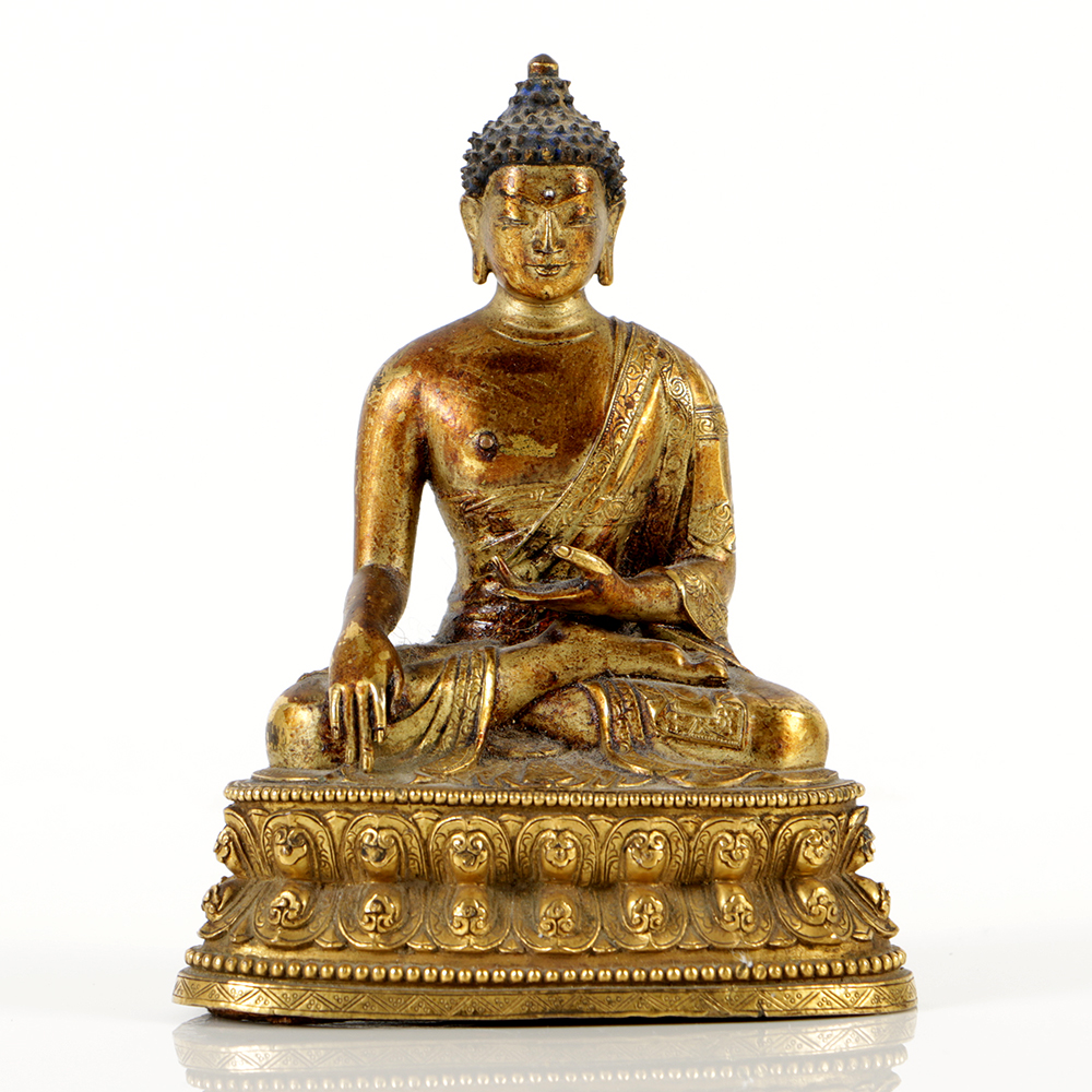 Finely Cast Sino-Tibetan Gautama Buddha Gilt Bronze