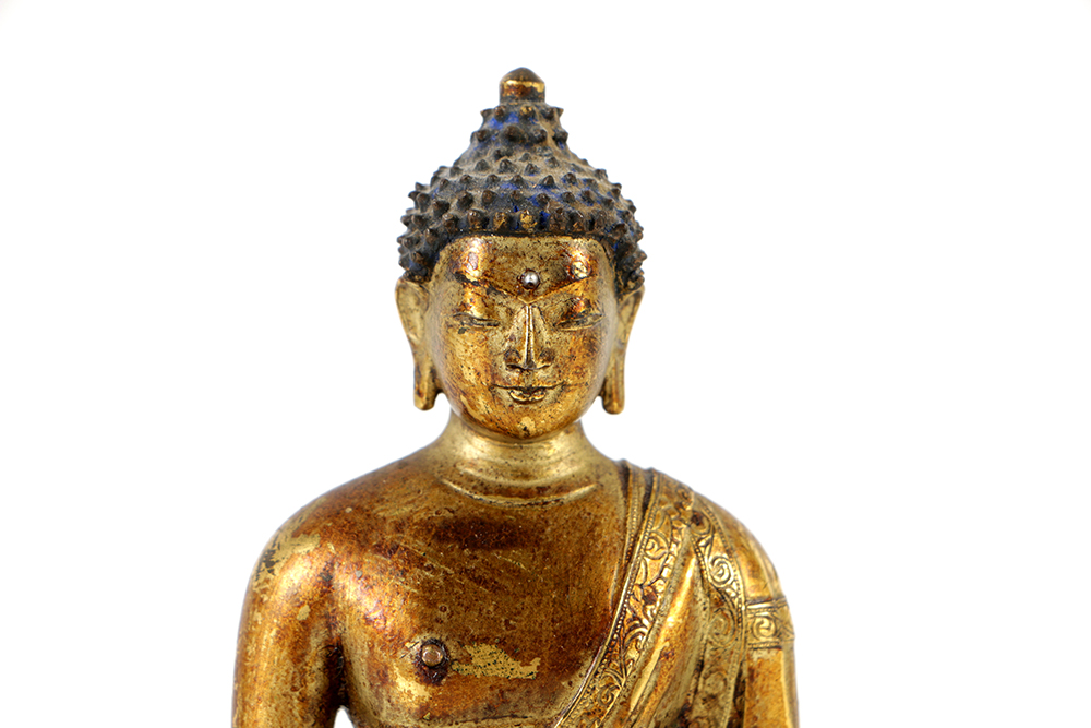 Finely Cast Sino-Tibetan Gautama Buddha Gilt Bronze