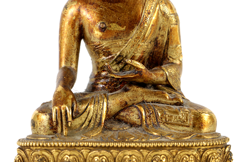 Finely Cast Sino-Tibetan Gautama Buddha Gilt Bronze