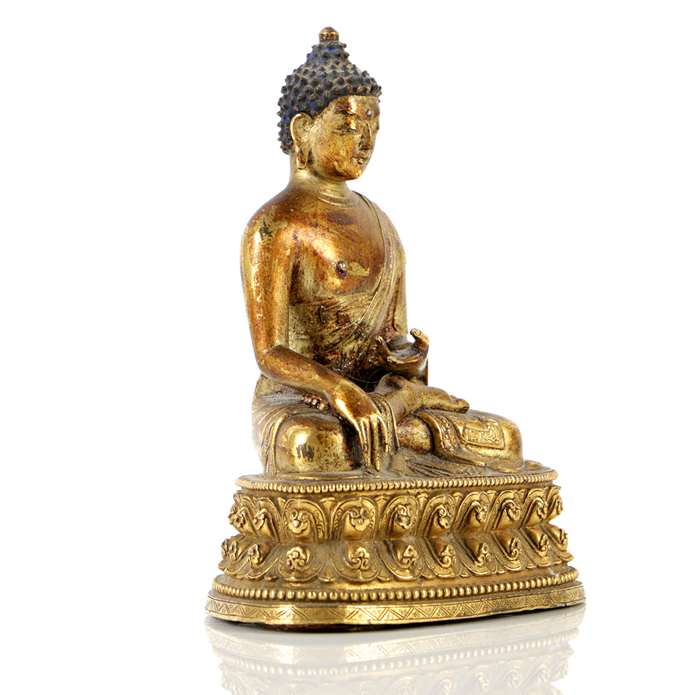 Finely Cast Sino-Tibetan Gautama Buddha Gilt Bronze