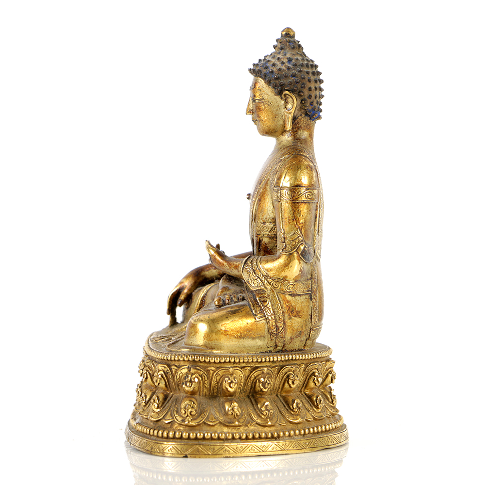 Finely Cast Sino-Tibetan Gautama Buddha Gilt Bronze