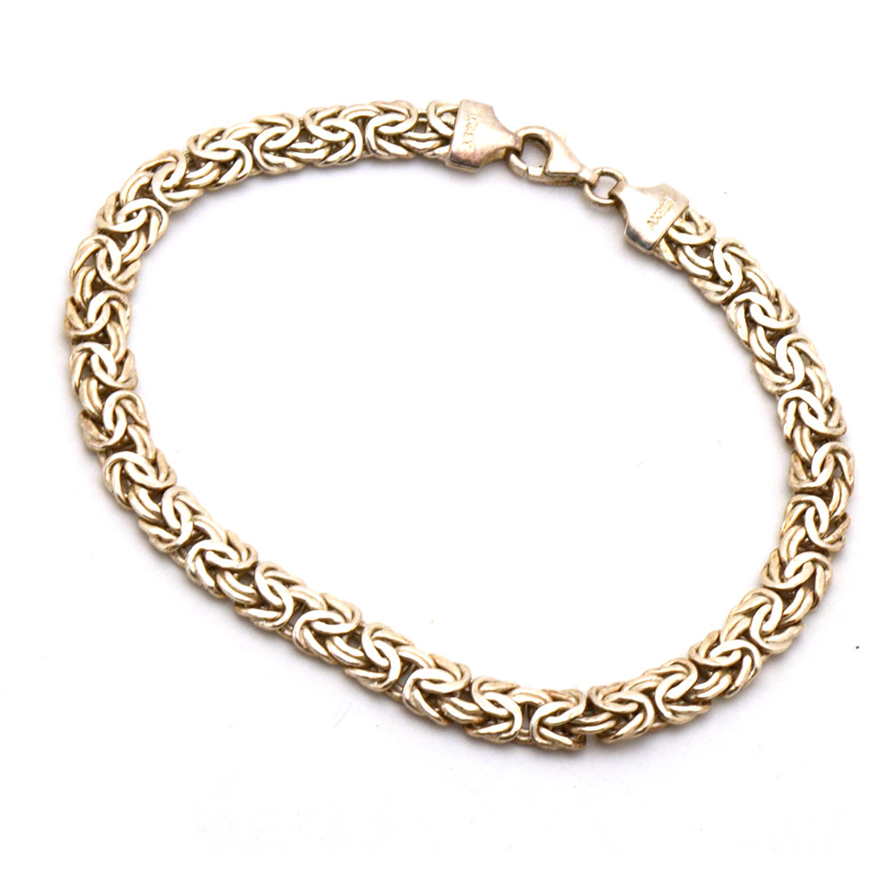 Three Sterling Silver Linked Bracelets and Necklace