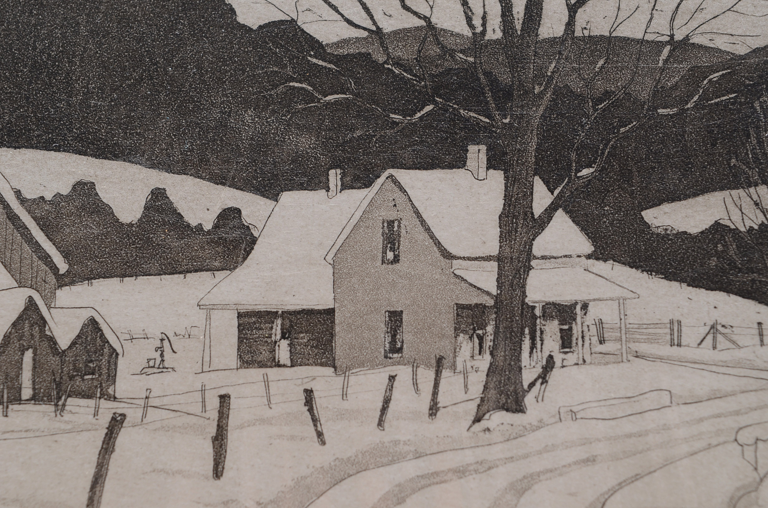 Kenneth Reeve Signed Aquatint Etching "Winter in Brown County"