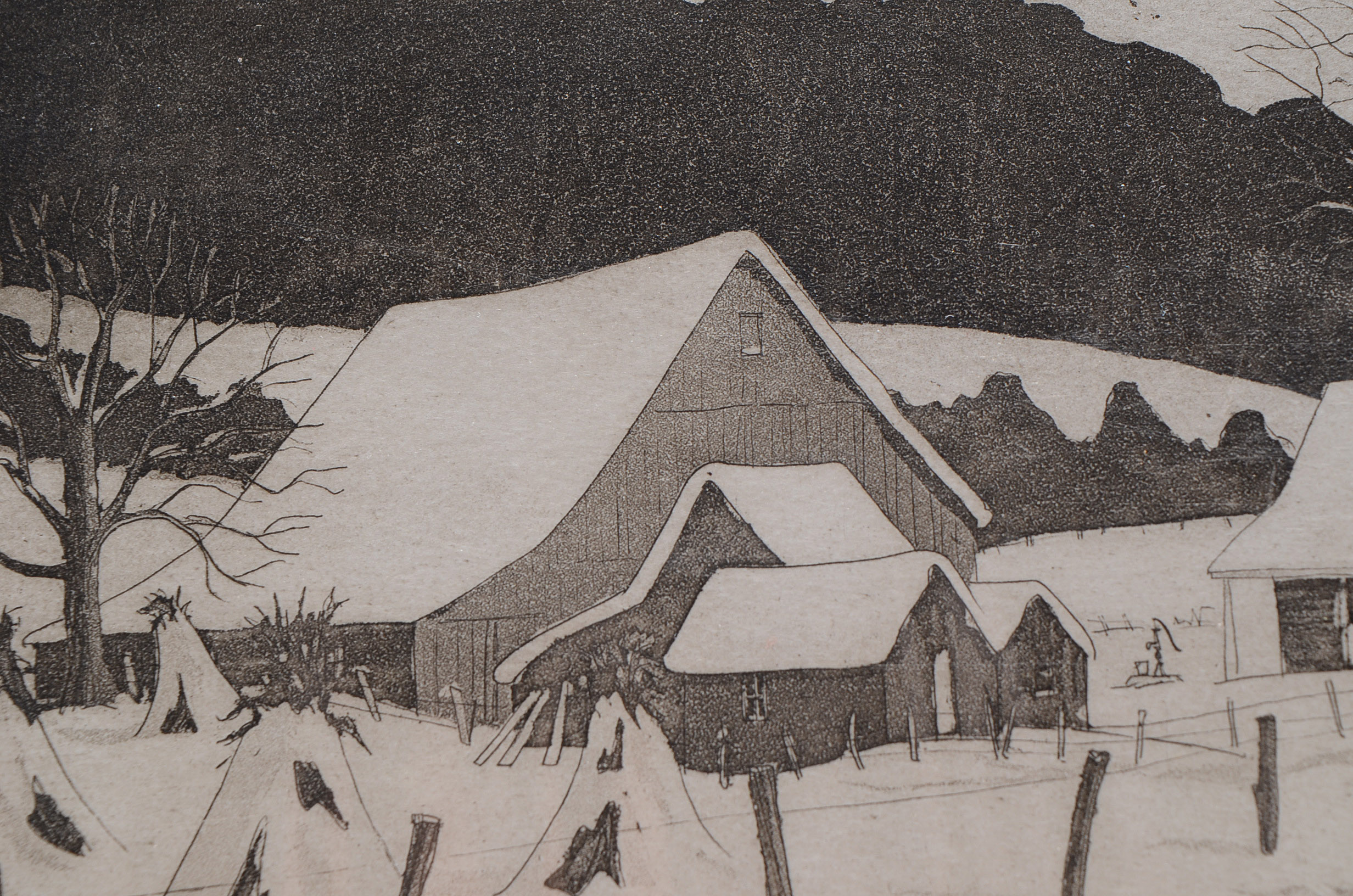 Kenneth Reeve Signed Aquatint Etching "Winter in Brown County"