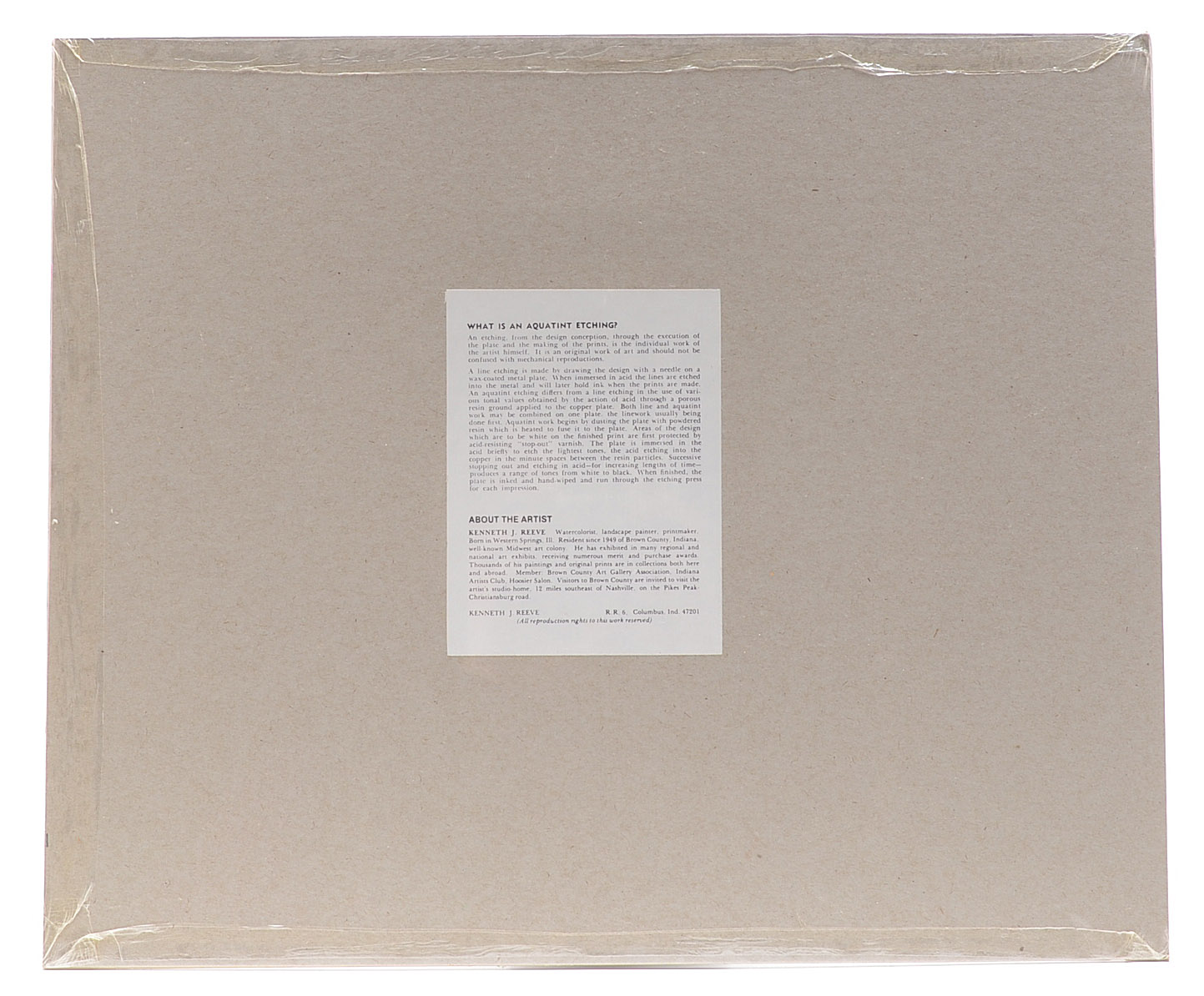 Kenneth Reeve Signed Aquatint Etching "Winter in Brown County"