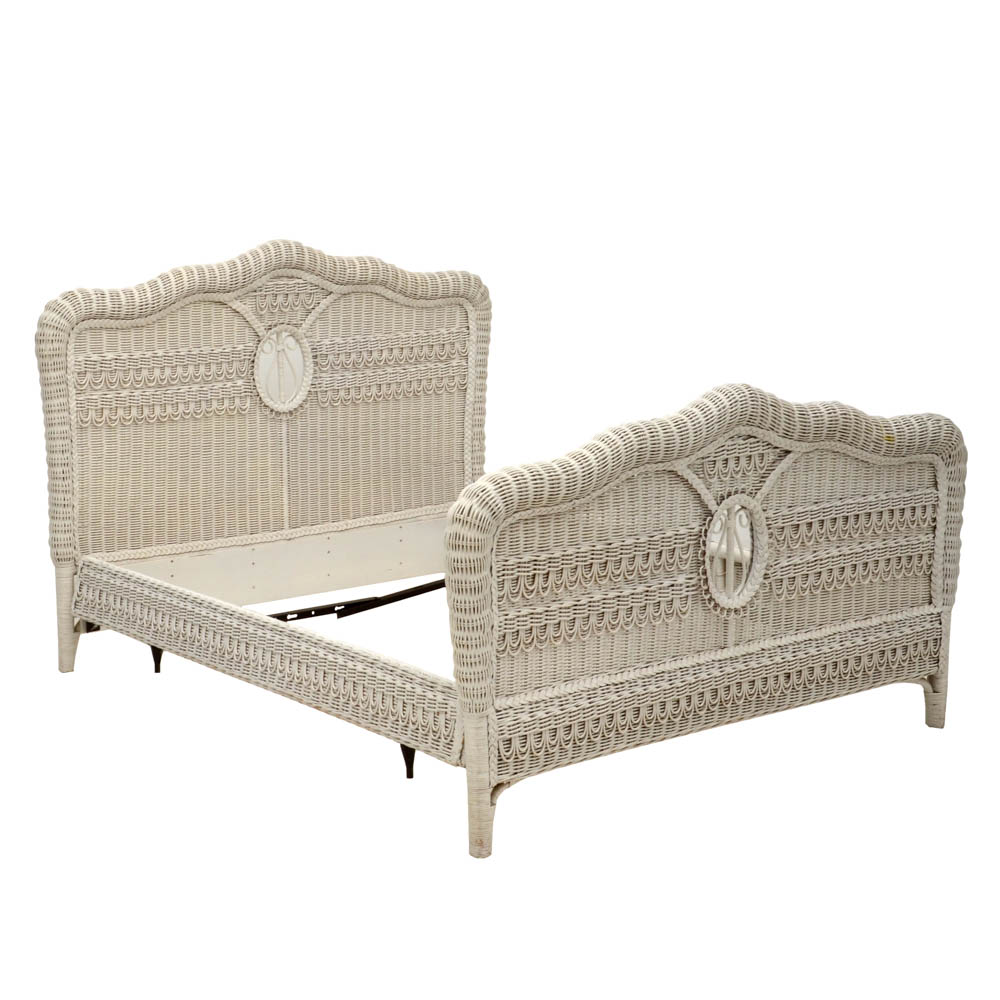 Ralph Lauren White Wicker Queen-Size Bed Frame