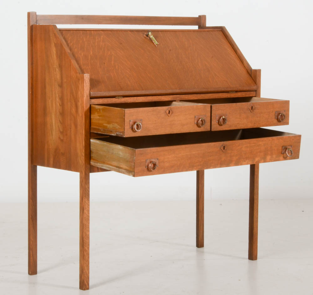 Cron-Kills Co. Arts and Crafts Style Oak Slant Front Desk