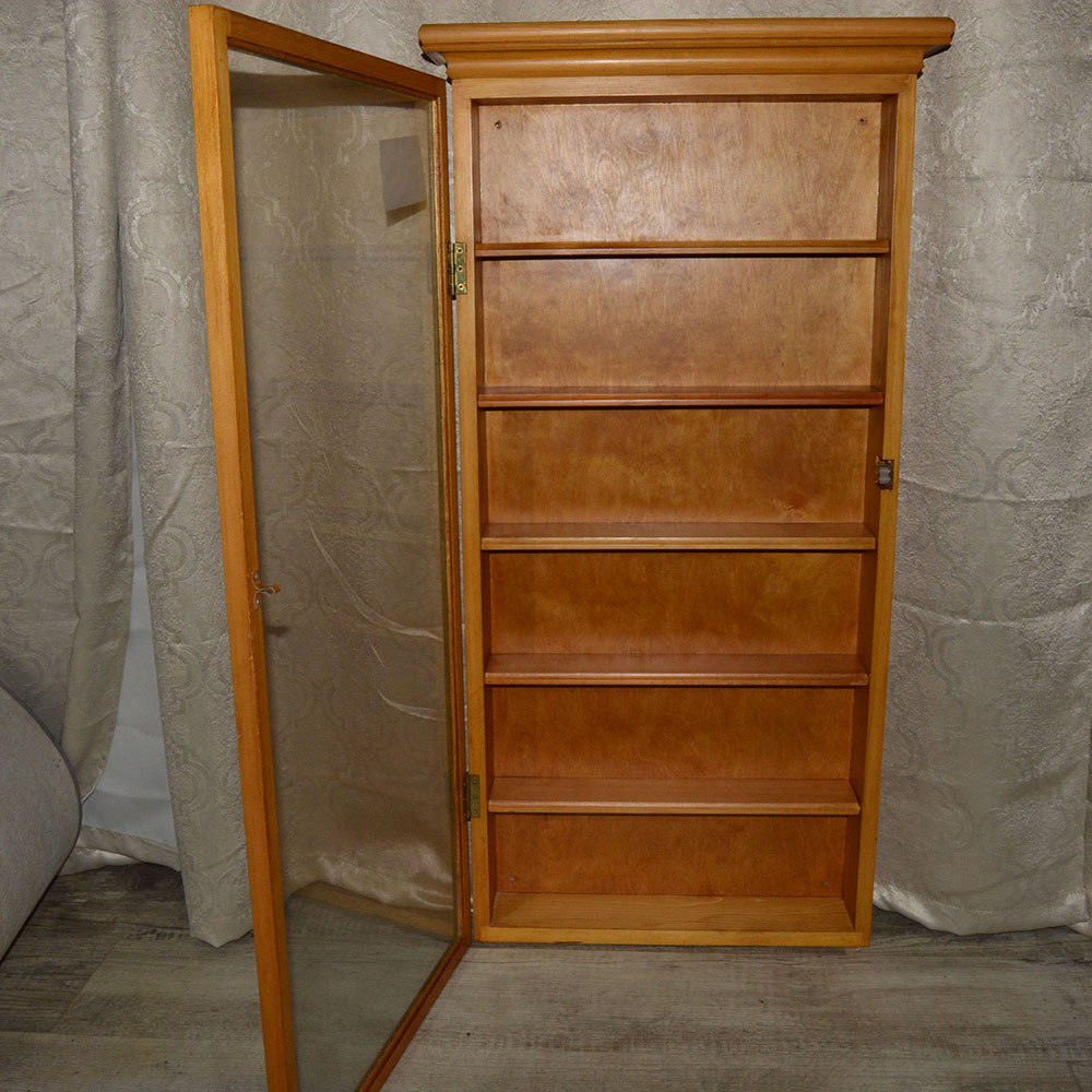 Glass Front Oak Wall Display Cabinet