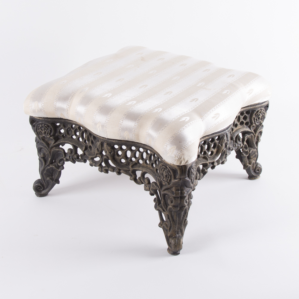 Iron Footstool with Cream Cushion
