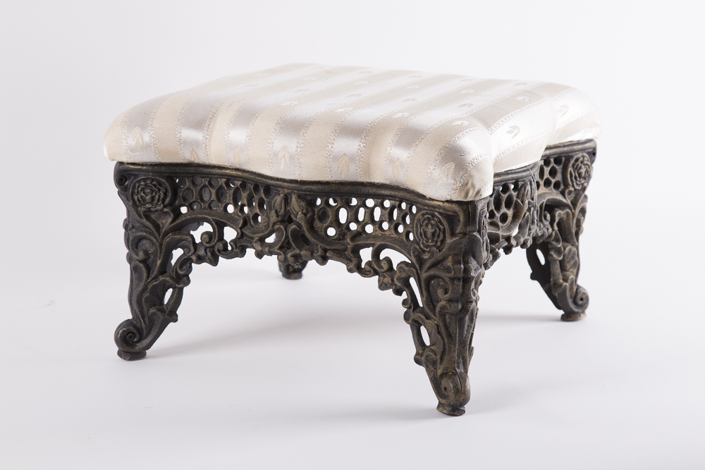 Iron Footstool with Cream Cushion