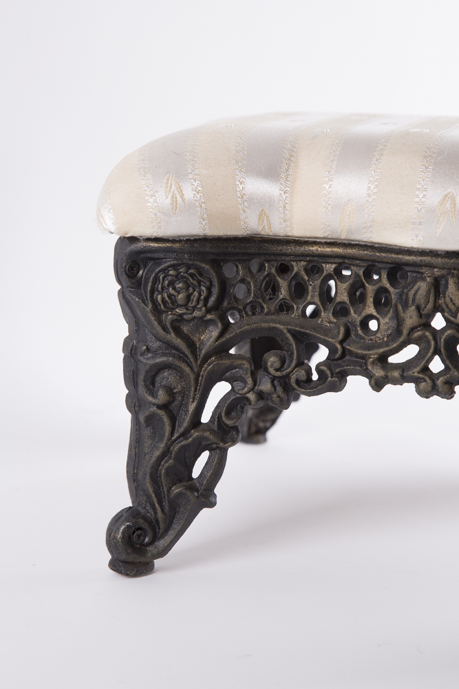 Iron Footstool with Cream Cushion