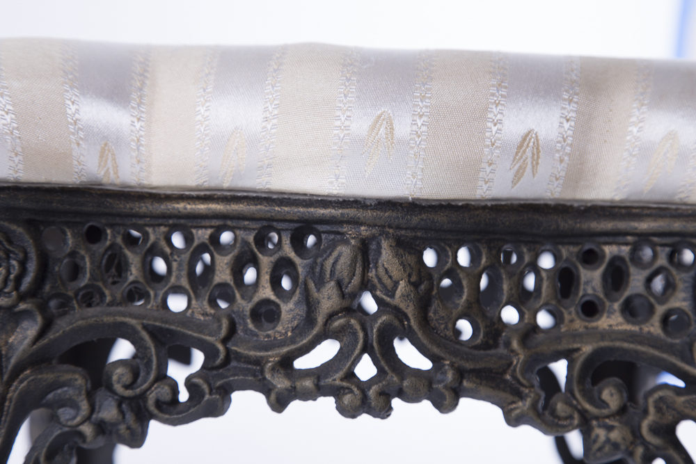 Iron Footstool with Cream Cushion
