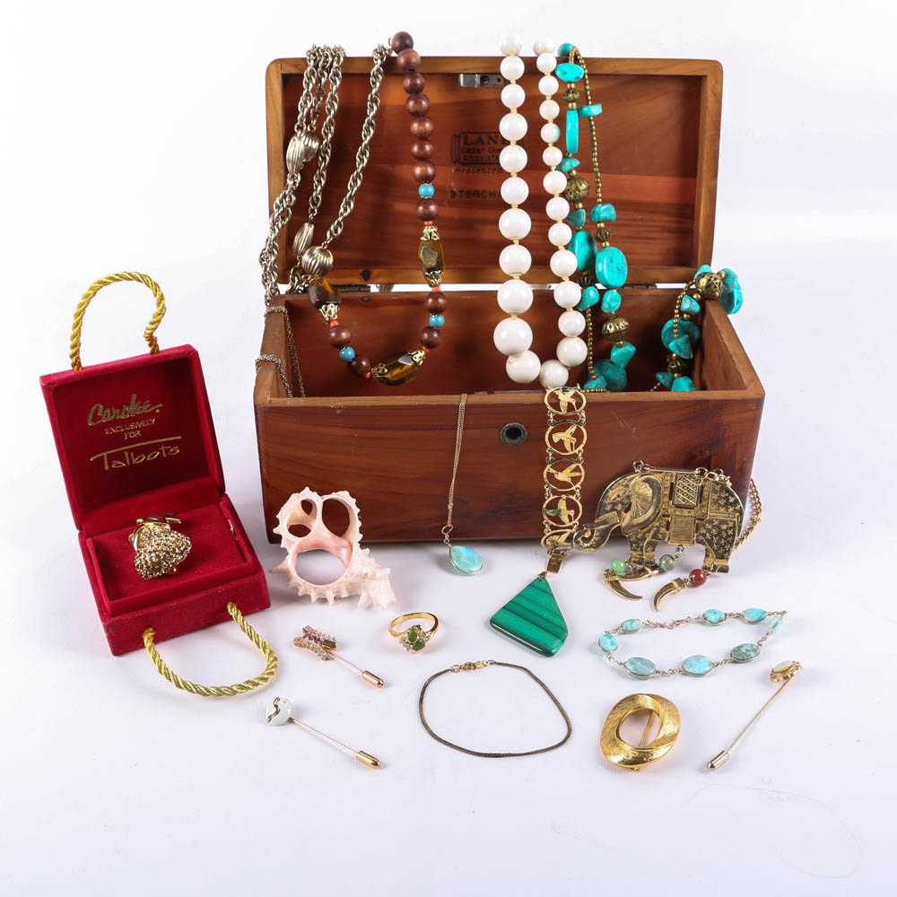 Vintage Lane Jewelry Chest of Gold Tone Costume Jewelry