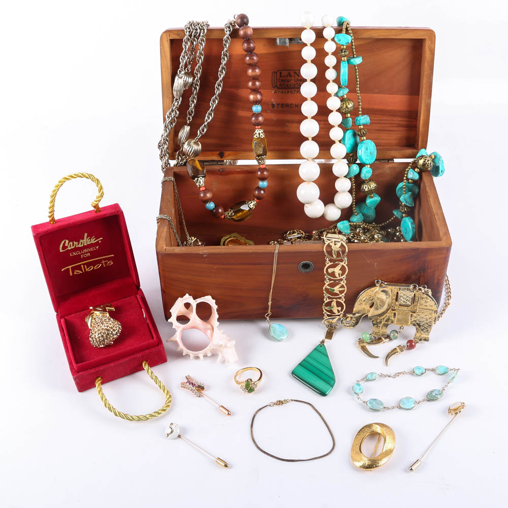 Vintage Lane Jewelry Chest of Gold Tone Costume Jewelry