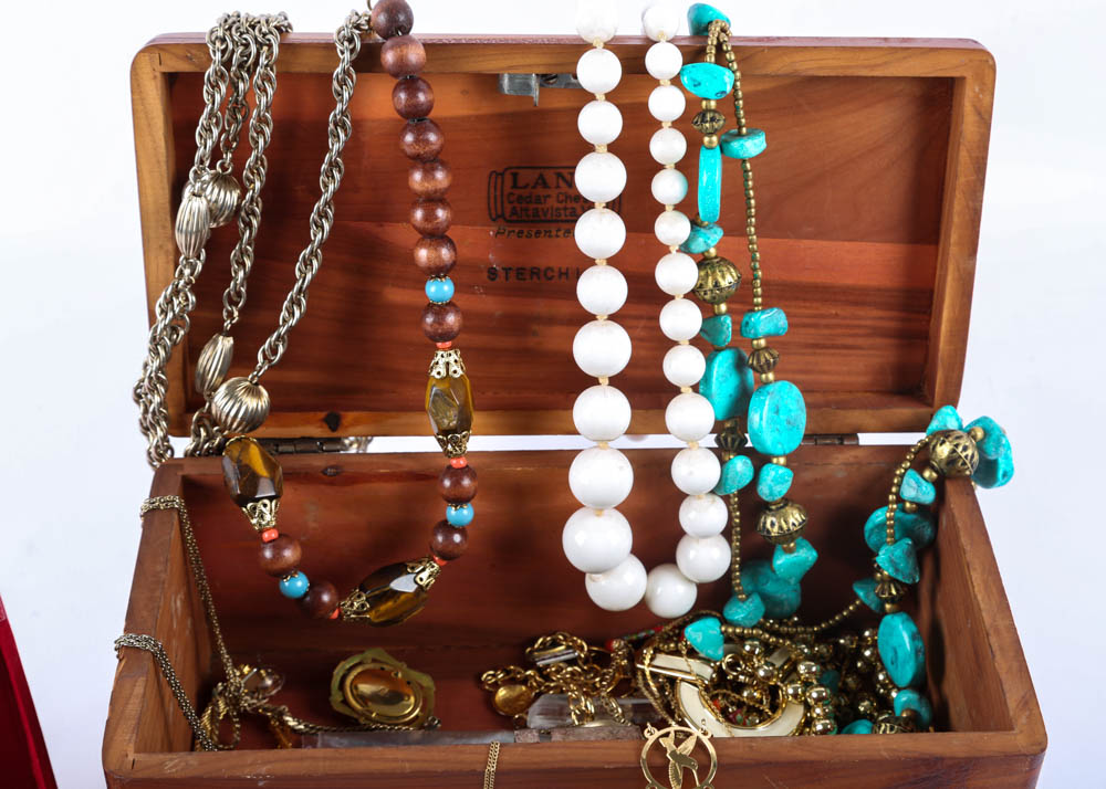 Vintage Lane Jewelry Chest of Gold Tone Costume Jewelry