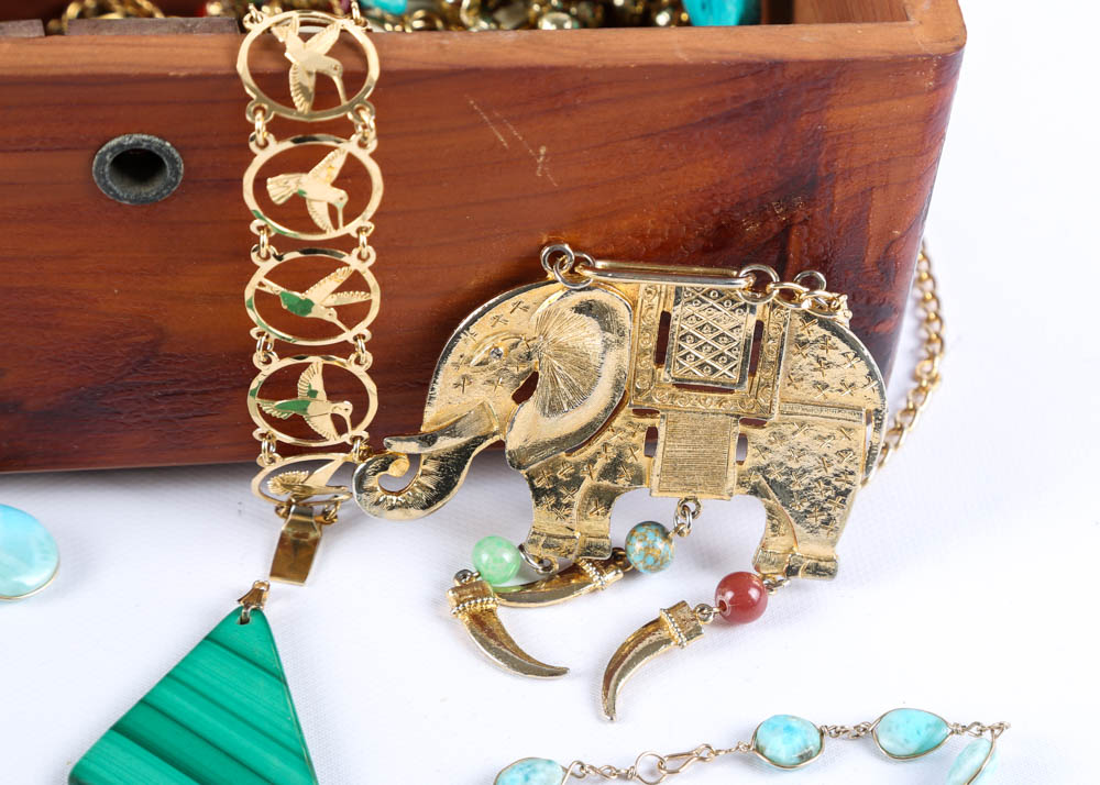 Vintage Lane Jewelry Chest of Gold Tone Costume Jewelry