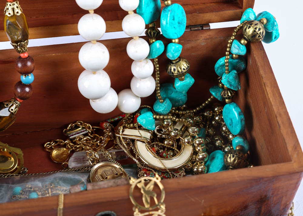 Vintage Lane Jewelry Chest of Gold Tone Costume Jewelry