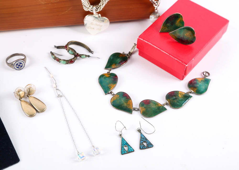 Vintage Lane Jewelry Chest of Silver Tone Costume Jewelry