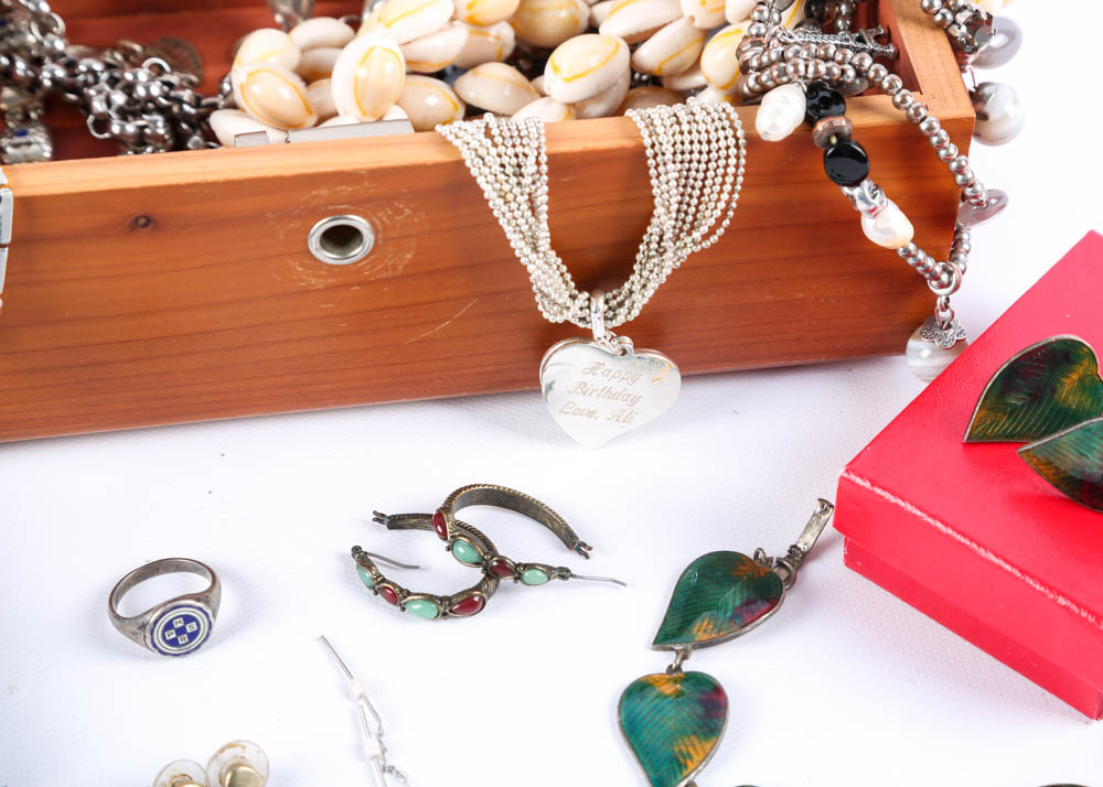 Vintage Lane Jewelry Chest of Silver Tone Costume Jewelry