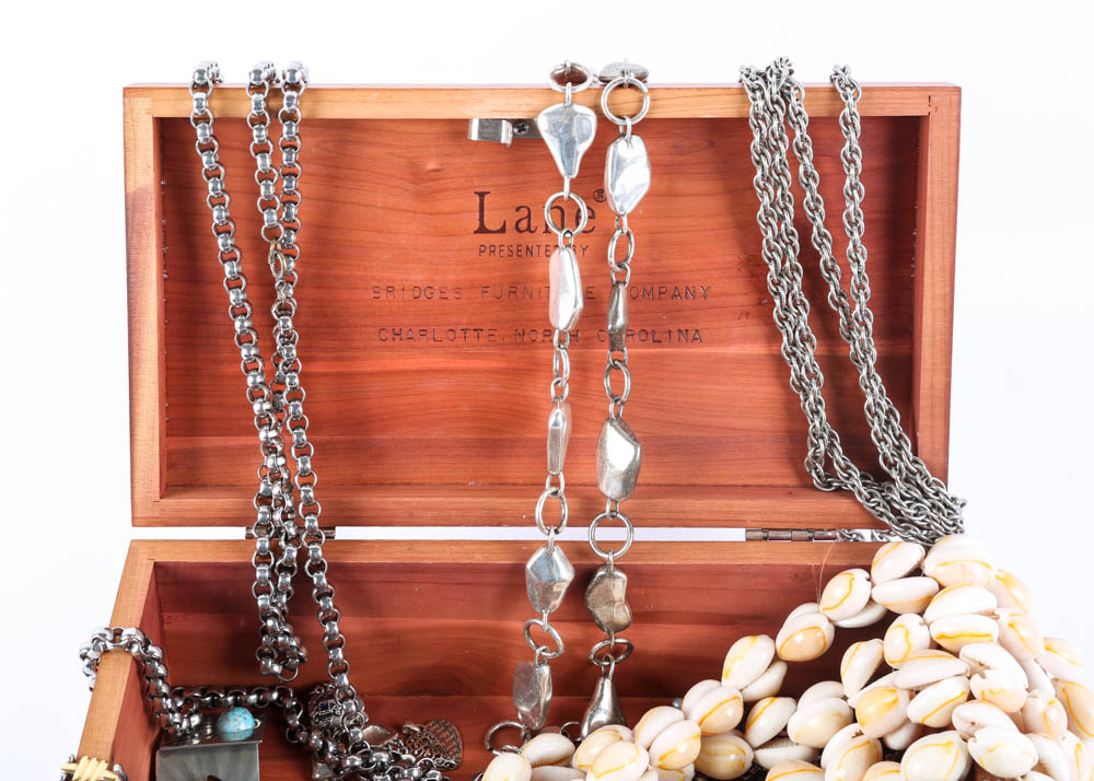 Vintage Lane Jewelry Chest of Silver Tone Costume Jewelry