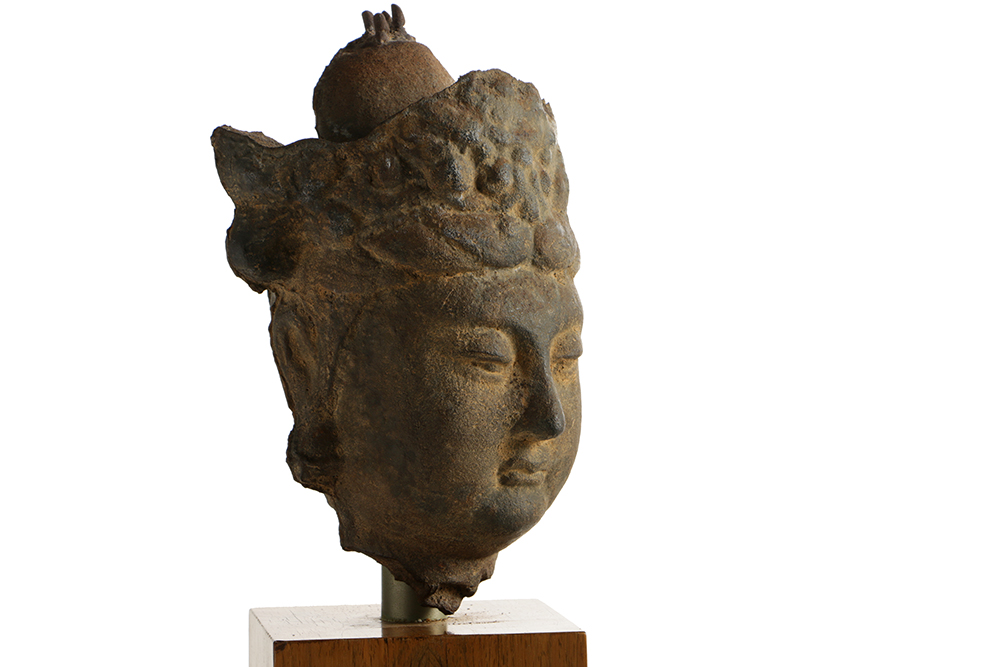 19th Century Bodhisattva Bust on Wooden Pedestal