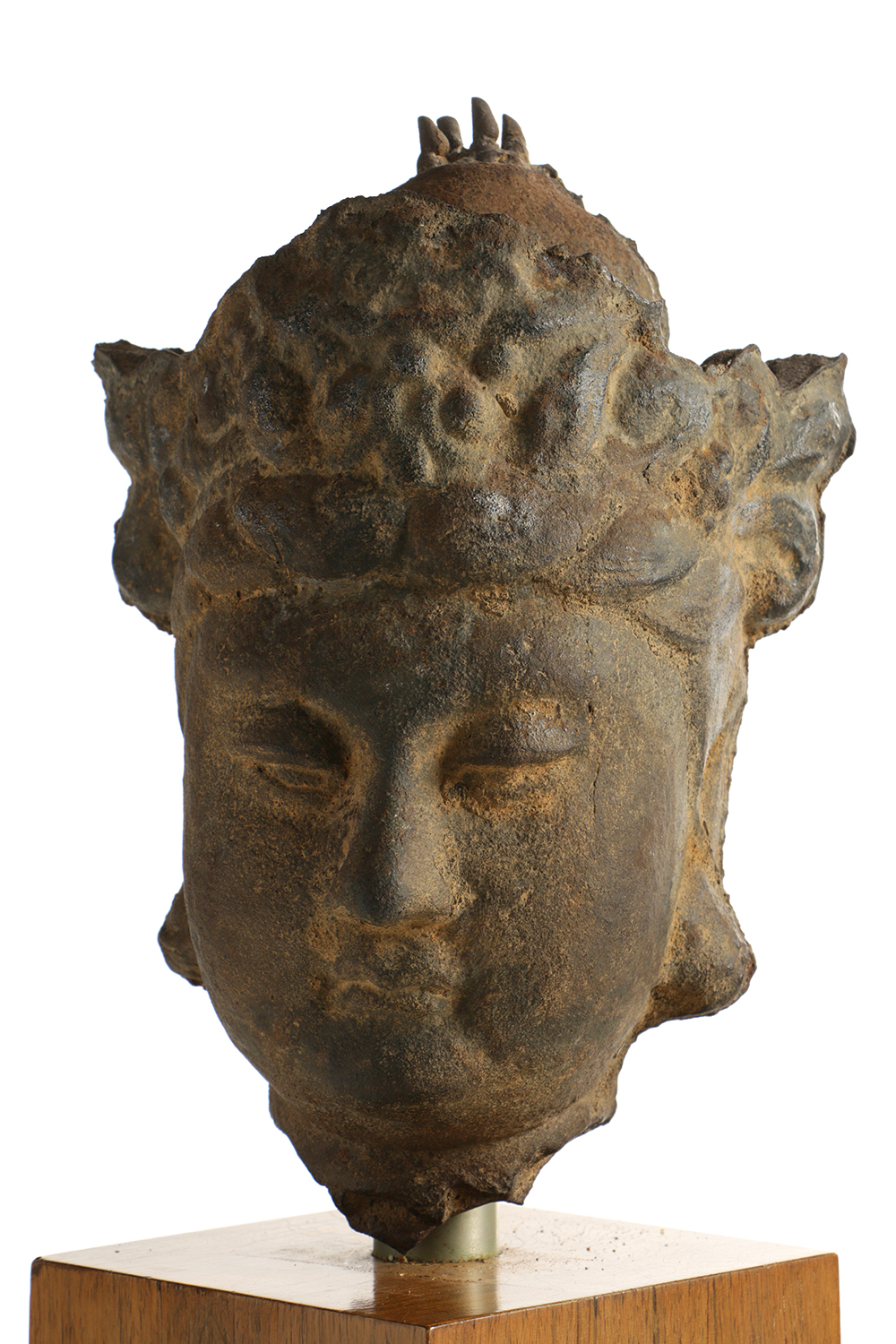 19th Century Bodhisattva Bust on Wooden Pedestal