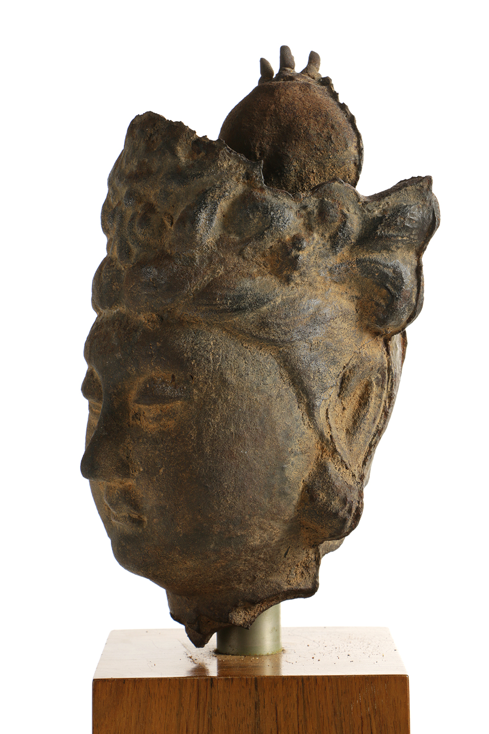 19th Century Bodhisattva Bust on Wooden Pedestal