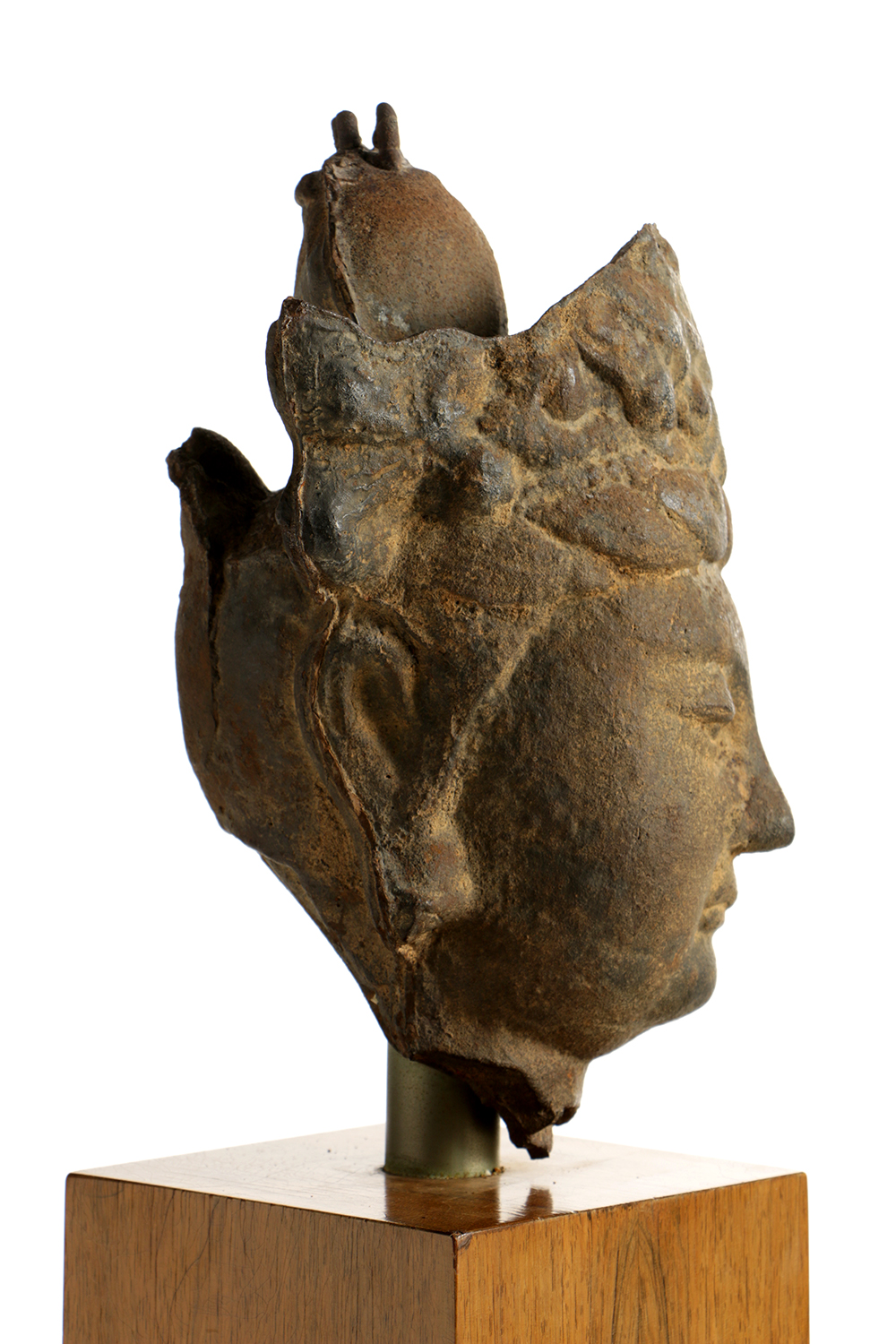 19th Century Bodhisattva Bust on Wooden Pedestal